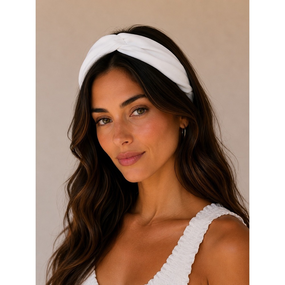 White Twisted‎ Knot Crepe Elastic Headband Turban Style Hair Accessory